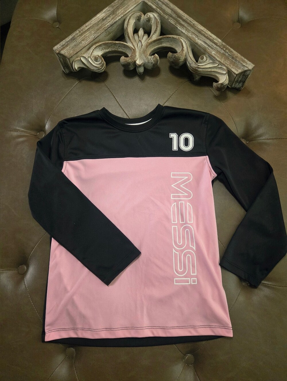 MESSI #10 Kids Black & Pink Long Sleeve Jersey